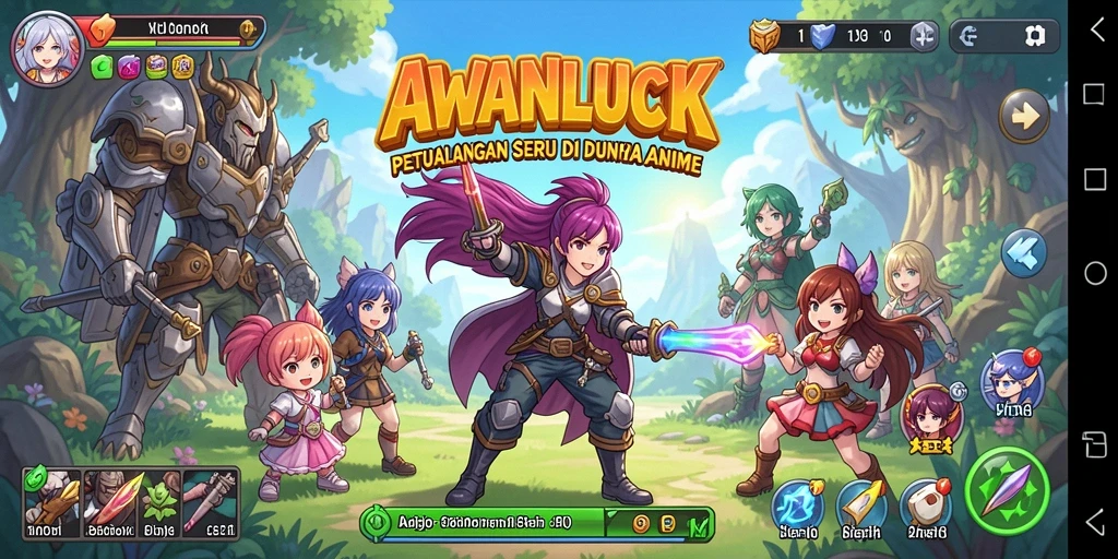 Screenshot gameplay <strong>AWANLUCK</strong> yang menampilkan pertempuran karakter anime.