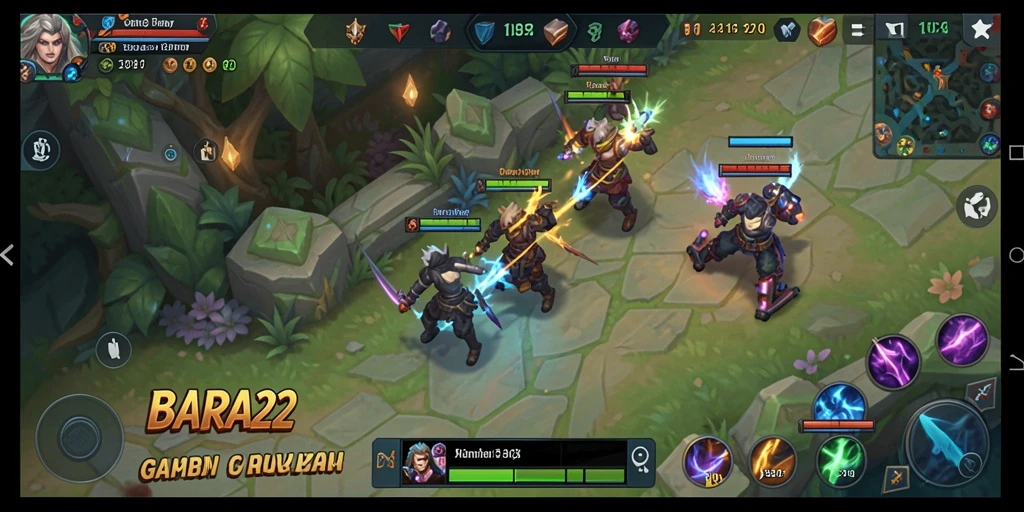 Screenshot BARA22 menampilkan pertarungan seru antar hero dalam gameplay MOBA.