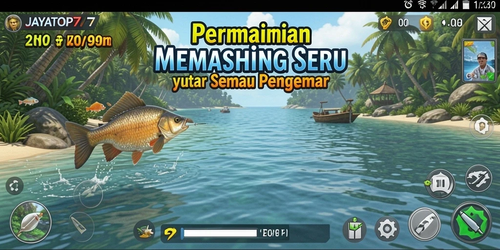 Screenshot JAYATOP77 menampilkan gameplay memancing yang seru dan realistis.
