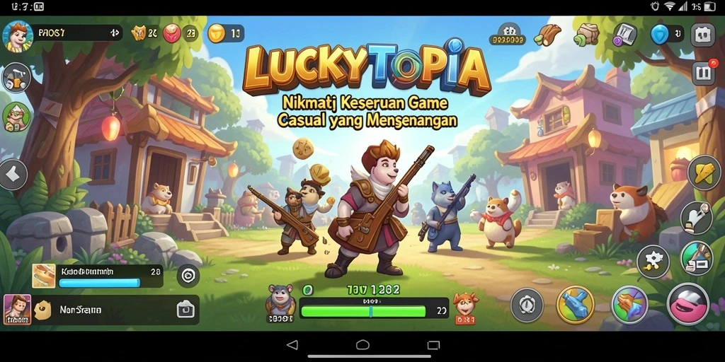 Tampilan gameplay LUCKYTOPIA yang menyenangkan dan adiktif.