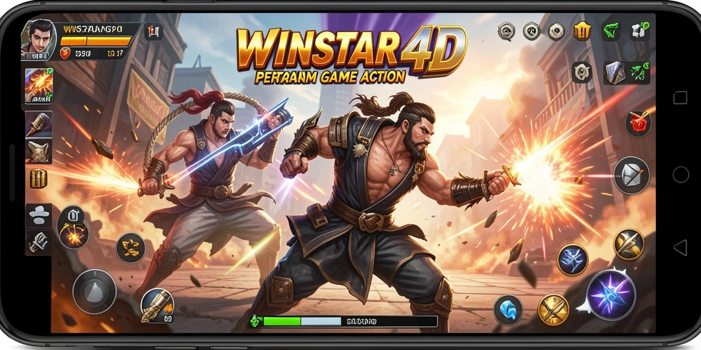 Tampilan screenshot yang menunjukkan aksi pertarungan seru di WINSTAR4D.